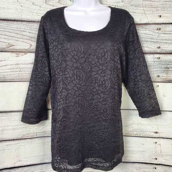 Christopher & Banks Women’s Black Lace Lined Blouse Top XL - Picture 1 of 8
